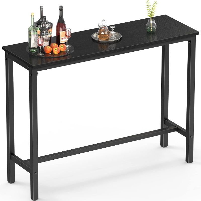 Photo 1 of Mr IRONSTONE Bar Table, 47" Pub High Top Rectangular Height Sofa Console Dining Coffee Table, for Narrow Space, Living Room, Sturdy Metal Frame, Easy to Set Up, Black