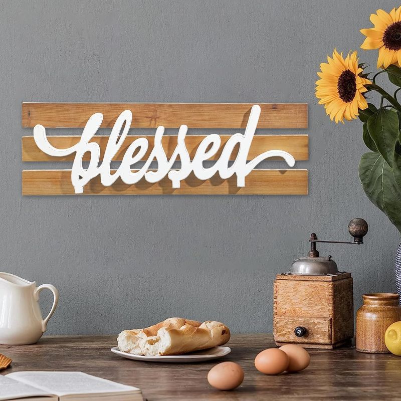 Photo 1 of Sintosin Farmhouse Blessed Signs for Home Decor Wall 16 Inches, Hanging Distressed White Blessed Wooden Sign, Thankful Grateful Blessed Sign Wall Decor for Bedroom Living Room Front Door