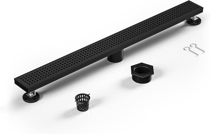 Photo 1 of Linear Shower Drain 36", 304 Stainless Steel Floor Drain with with Grid Drain Cover & Hair Strainer, Rectangular Shower Drain, CUPC Certified, Matte Black