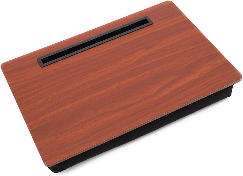 Photo 1 of Home Basics Lap Desk with Cushioned Back | Fits a 17" Laptop | Built in Slot for Cell Phone or Tablet | Great Workstation for Anywhere (Cherry Wood)