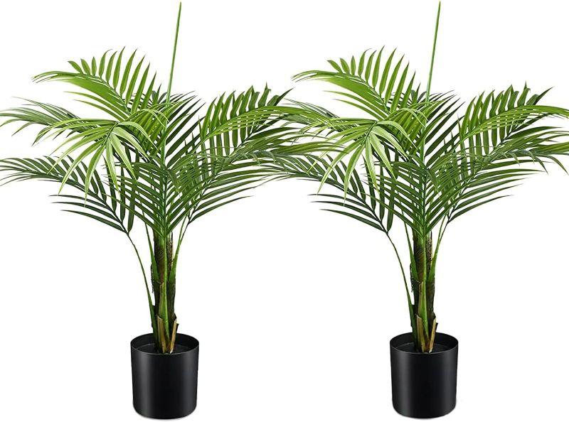 Photo 1 of Artificial Trees Artificial ?Palm Tree Artificial Plants for Home Decor Indoors and Outdoors 3FT Fake Plants Tall Artificial Plants with 9 Artificial Leaves and Plastic Nursery Pot (2 Pack)