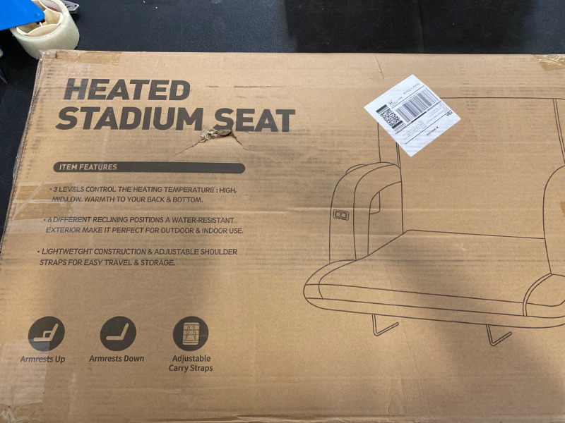 Photo 2 of Heated Stadium Seats for Bleachers with Back Support – USB Battery Included - Upgraded 3 Levels of Heat - Foldable Chair - Cushioned, 4 Pockets for Snacks, Cup Holder - for Camping, Games & Sports