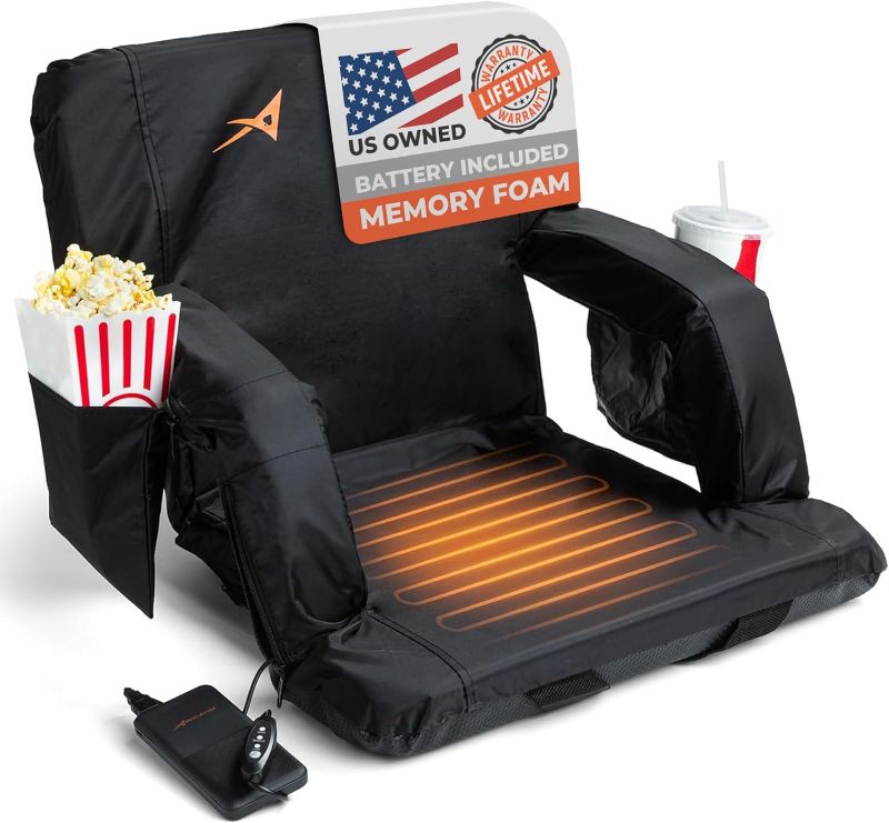 Photo 1 of Heated Stadium Seats for Bleachers with Back Support – USB Battery Included - Upgraded 3 Levels of Heat - Foldable Chair - Cushioned, 4 Pockets for Snacks, Cup Holder - for Camping, Games & Sports