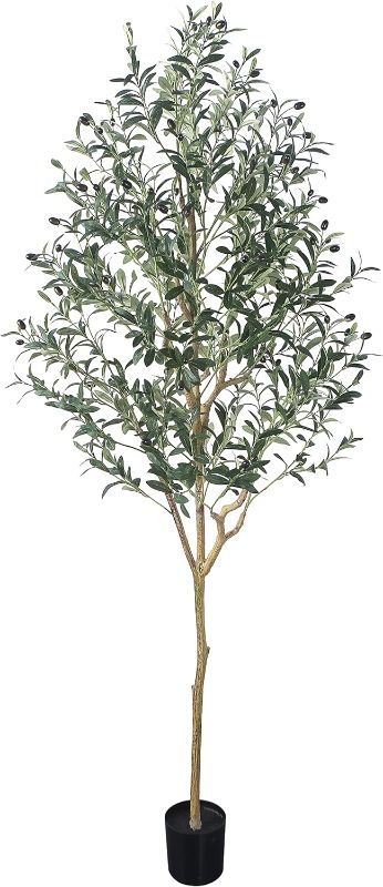 Photo 1 of Phimos Artificial Olive Tree Tall Fake Potted Olive Silk Tree with Planter Large Faux Olive Branches and Fruits Artificial Tree for Modern Home Office Living Room Floor Decor Indoor (6.23FT)