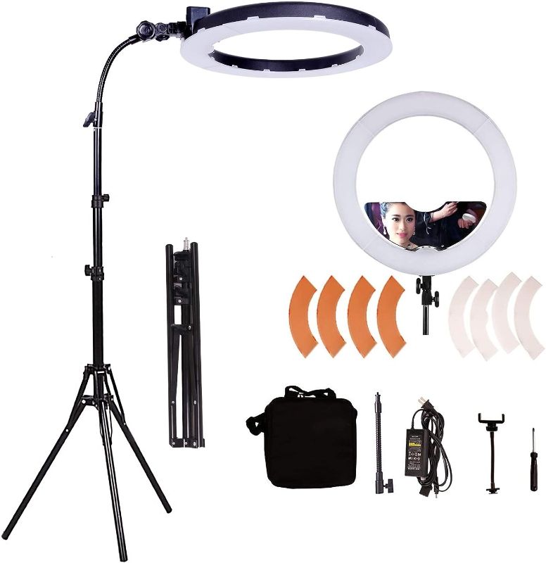 Photo 1 of GSKAIWEN 18inch 65W LED Makeup Ring Light with Mirror for Eyebrow Tattoo Light Lash Lamp Beauty Light Eyelash Extension Lamp Studio Video Photography Light with Tripod Phone Holder and Bag