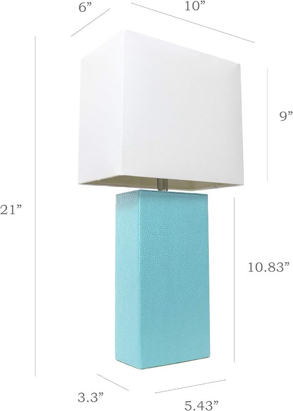 Photo 1 of Elegant Designs LT1025-AQU-LB Modern Leather Wrapped Table Lamp for Living Room, Hallway, Entryway, Bedroom, Office, Aqua, with Feit LED Bulb Included