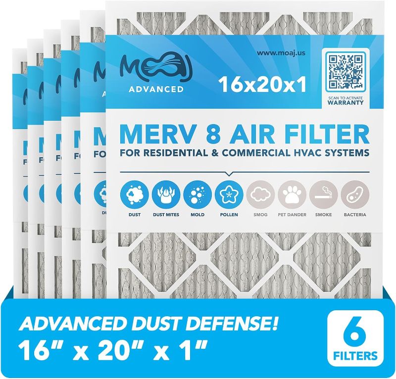Photo 1 of 16x20x1 Air Filter (6-PACK) | MERV 8 | MOAJ Advanced Dust Defense | BASED IN USA | Quality Pleated Replacement Air Filters for AC & Furnace Applications | Actual
