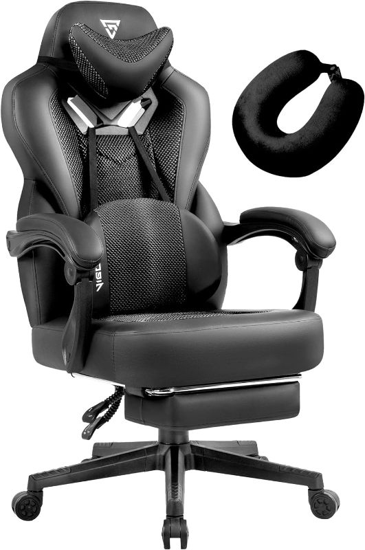 Photo 1 of Vigosit Gaming Chair PRO, Ergonomic Gaming Chairs for Adults Heavy People, Reclining Office Desk Computer Chair with Footrest and Lumbar Support, Big and Tall Mesh Gamer Chair with Cushion (Black)
