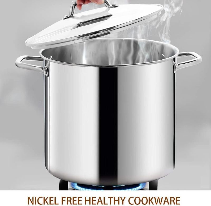 Photo 1 of HOMICHEF 16 Quart LARGE Stock Pot with Glass Lid - NICKEL FREE Stainless Steel Healthy Cookware Stockpots with Lids 16 Quart - Mirror Polished Induction Pot - Commercial Grade Soup Pot Cooking Pot