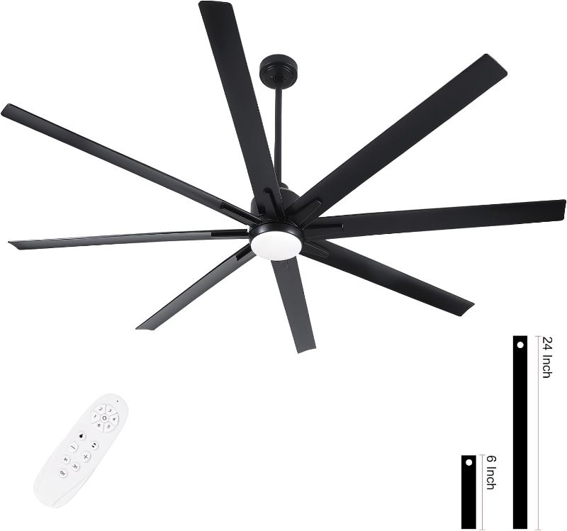 Photo 1 of YUHAO 72 Inch Large Ceiling Fan with Light and Remote Control.6 Speed Reversible DC Motor, Dimmable Tri-Color Temperature LED.Black Industrial Style Ceiling Fan for Indoor or Covered Outdoor Use.