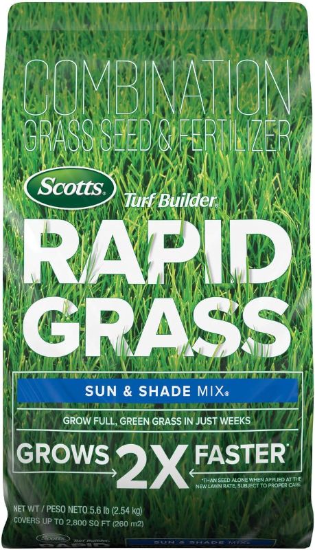 Photo 1 of Scotts Turf Builder Rapid Grass Sun & Shade Mix, Combination Seed and Fertilizer, Grows Green Grass in Just Weeks, 5.6 lbs.