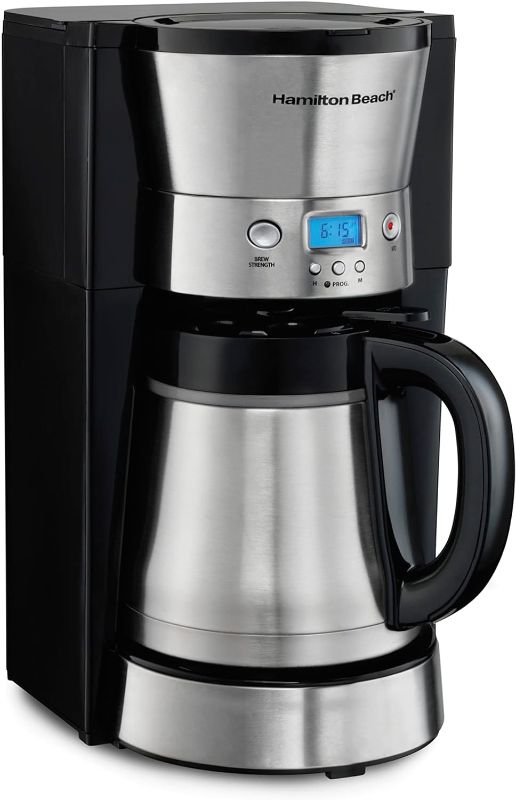 Photo 1 of Hamilton Beach Programmable Coffee Maker with 10 Cup Thermal Carafe, 3 Brewing Options, Auto Shutoff & Pause and Pour, Stainless Steel (46899R)
