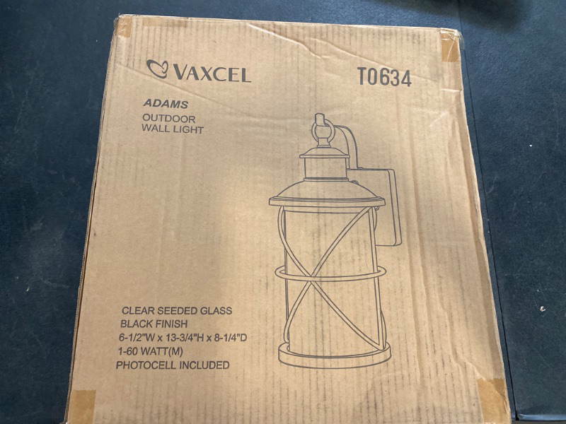 Photo 3 of VAXCEL Adams 1 Light Black Dusk to Dawn Outdoor Wall Lantern Clear Glass