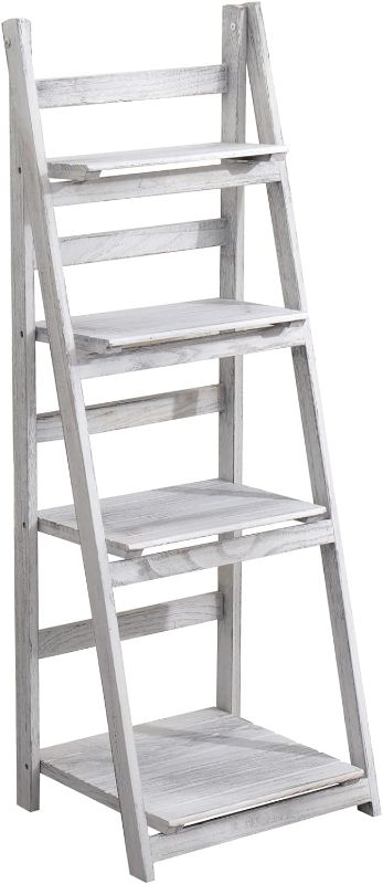 Photo 1 of Babion Foldable Plant Shelf, White Ladder Shelf, Wood Rustic Ladder Bookshelf, Indoor Plant Stand, Ladder Shelves for Patio Garden- White