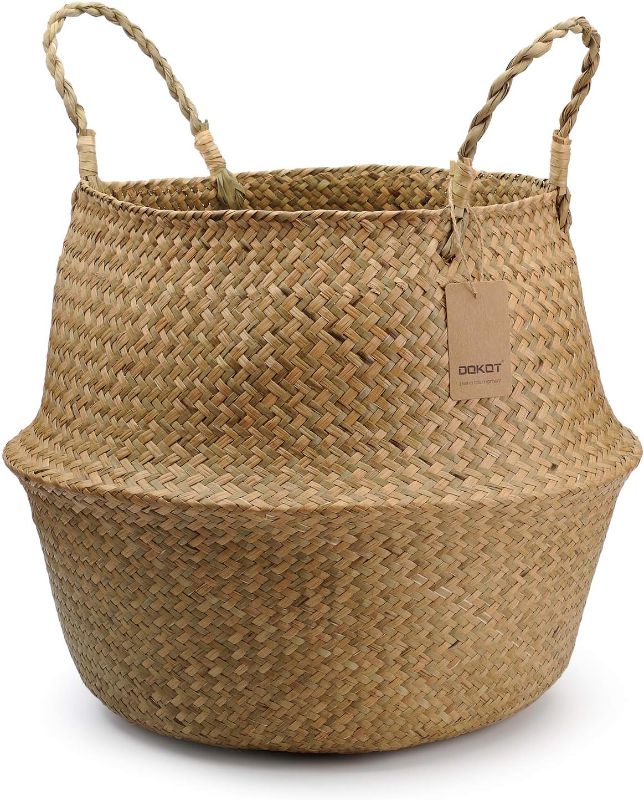 Photo 1 of Large Woven Seagrass Belly Basket for Plant, Grocery, Picnic, 12" Diameter x 14" Height
