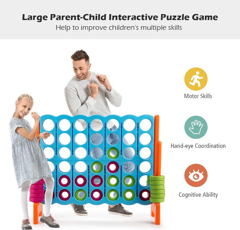 Photo 1 of COSTWAY Jumbo 4-to-Score Giant Game Set, 4 in A Row for Kids and Adults, 3.5FT Tall Indoor & Outdoor Game Set with 42 Jumbo Rings & Quick-Release Slider, Perfect for Holiday Party & Family Game