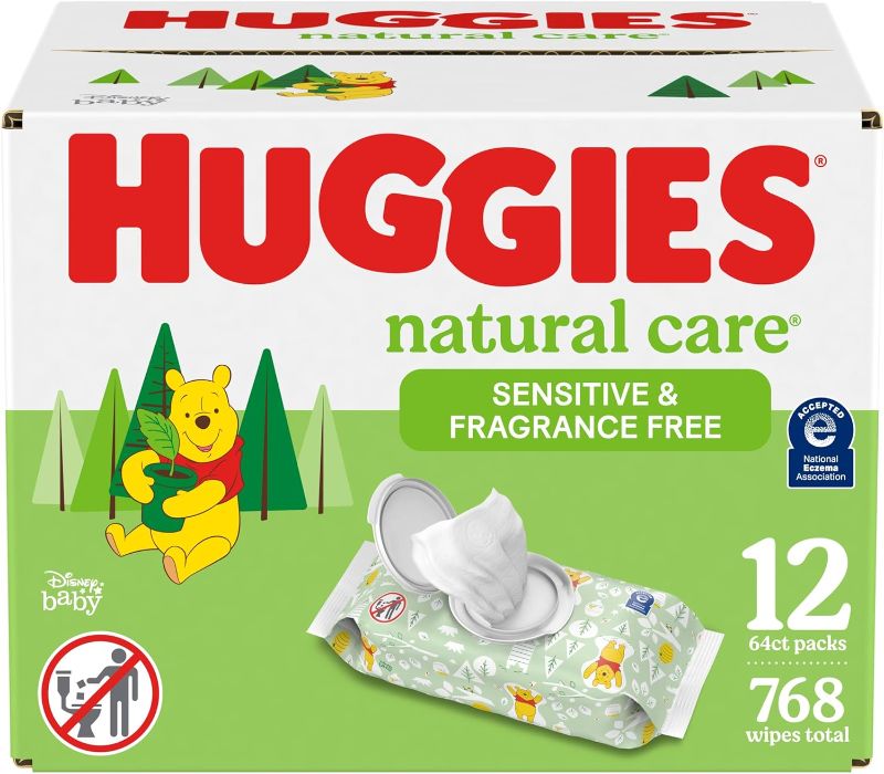 Photo 1 of Huggies Natural Care Sensitive Baby Wipes, Unscented, Hypoallergenic, 99% Purified Water, 12 Flip-Top Packs (768 Wipes Total), Packaging May Vary