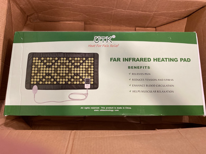 Photo 2 of UTK Far Infrared Heating Pad for Back, Full Back Infrared Heating Pad, Weight Heating pad with132 Jade & 54 Tourmaline Stones,160 Watt Fast Heat Up, Larger Size:21x38 Inches