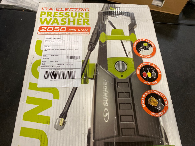 Photo 2 of Sun Joe SPX2688-MAX Electric High Pressure Washer for Cleaning Your RV, Car, Patio, Fencing, Decking and More w/ Foam Cannon, Green