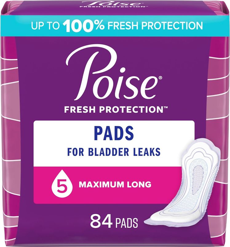 Photo 1 of Poise Incontinence Pads & Postpartum Incontinence Pads, 5 Drop Maximum Absorbency, Long Length, 84 Count (2 Packs of 42), Packaging May Vary