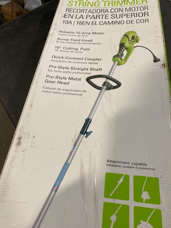 Photo 3 of Greenworks 10 Amp 18-Inch Corded String Trimmer (Attachment Capable), 21142