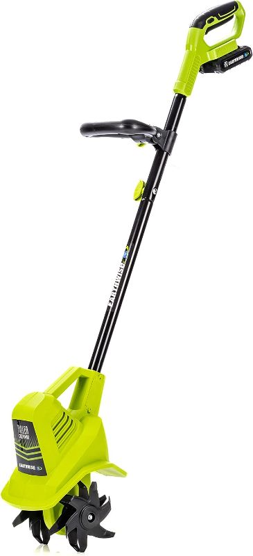 Photo 1 of TC70020IT 20-Volt 7.5-Inch Cordless Electric Garden Tiller Cultivator, (2AH Battery & Fast Charger Included), Green