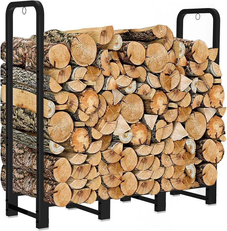 Photo 1 of Artibear Firewood Rack Stand 4ft Heavy Duty Logs Holder for Outdoor Indoor Fireplace Metal Wood Pile Storage Stacker Organizer, Matte Black