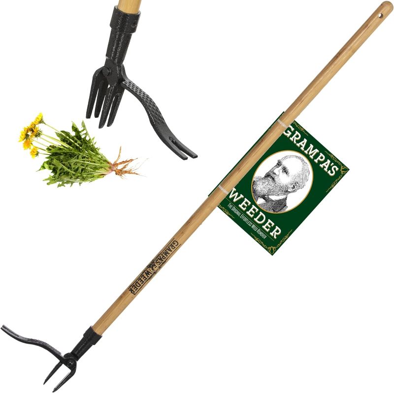 Photo 1 of Grampa's Weeder - The Original Stand Up Weed Puller Tool with Long Handle - Made with Real Bamboo & 4-Claw Steel Head Design - Easily Remove Weeds Without Bending, Pulling, or Kneeling