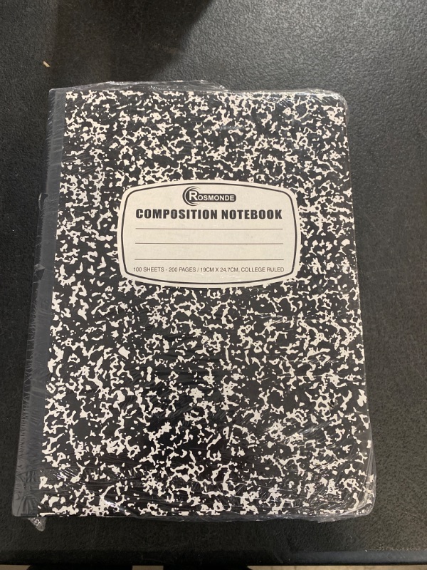 Photo 1 of DORFAS Composition Notebooks Wide Ruled Paper 5 Pack, 9-3/4" x 7-1/2" 100 Sheets per Book, Black Marble Covers Composition Books Bulk, Lined...