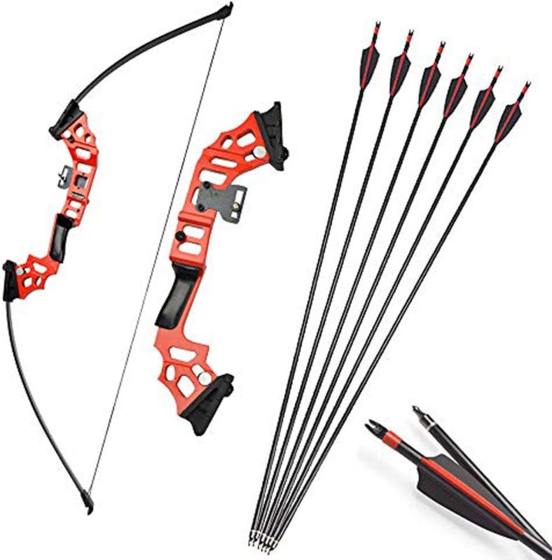 Photo 1 of Archery 54 Inch Recurve Bow and Arrow Set Takedown Straight Bow 30-40lbs Practice Bow Kit Right Hand Taditional Longbow with 6pcs Fiberglass Arrows