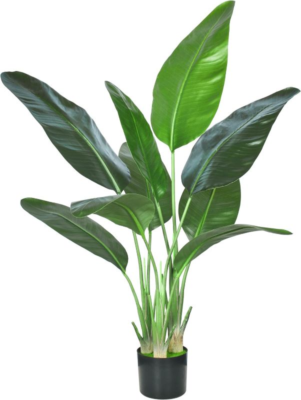 Photo 1 of Artificial Bird of Paradise Plant,Faux Palm Tree Potted Plant with Real Touch Leaves,Fake Trees for Home Living Room Office Indoor Outdoor Decor(4FT-1Pack)