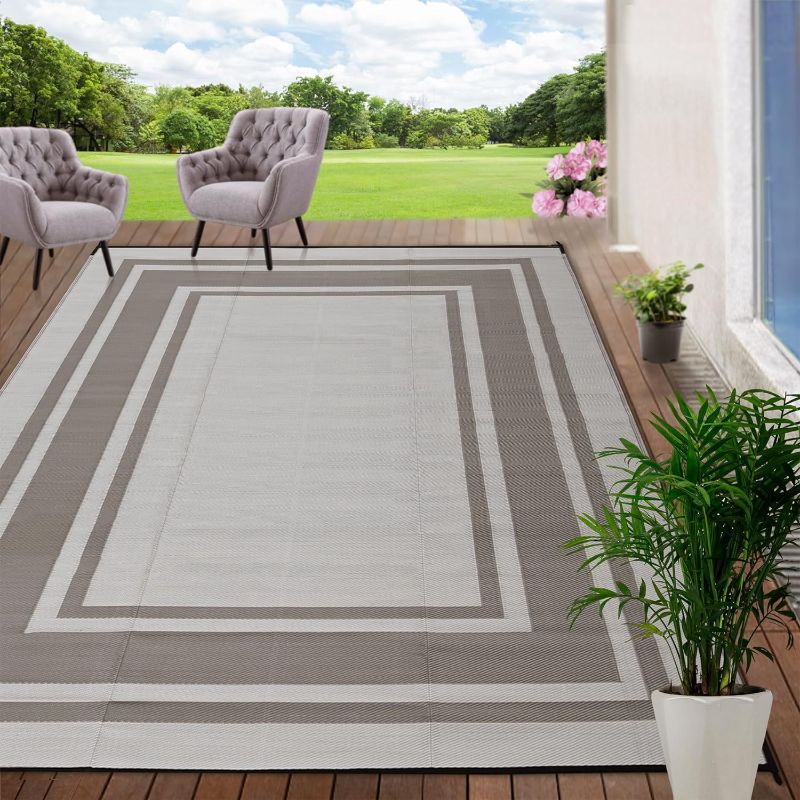 Photo 1 of RURALITY Outdoor Rug 9x12 Waterproof for Patio Clearance,Large Plastic Straw Mat for Camping,Porch,RV,Reversible, Light Coffee