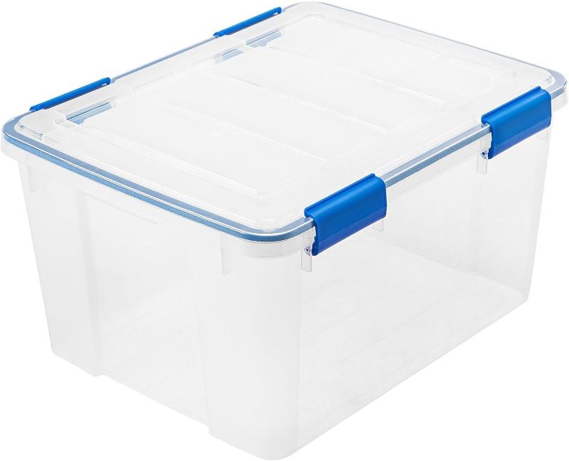 Photo 1 of IRIS USA 27 Quart 3 Pack and 44 Quart 2 Pack WeatherPro Storage Boxes with Airtight Seal Lids