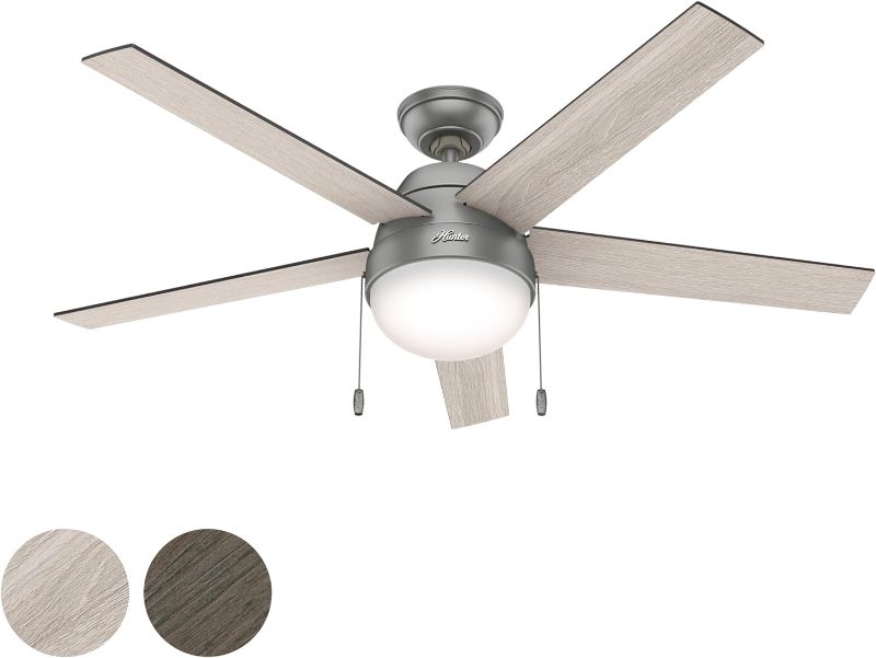 Photo 1 of Hunter Fan 52 in Contemporary Matte Silver Ceiling Fan with Light and Pull Chain (Renewed)