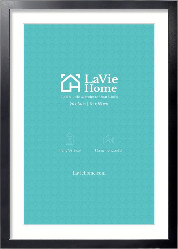 Photo 1 of LaVie Home 24 x 40 Picture Frame Black Poster Frame,DisplayMat, Stable and Sturdy Frame and Polished Plexiglass, Horizontal and Vertical Format of The Walls