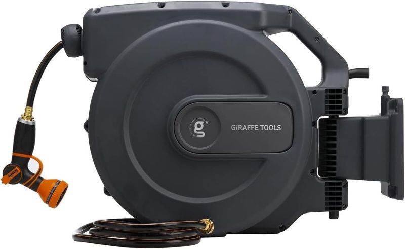 Photo 1 of Giraffe Tools Hose Reel 1/2" x 155 ft, Heavy Duty Retractable Garden Hose Reel with Any Length Lock, Slow Return System, Wall Mounted and 180 Deg Swivel Bracket