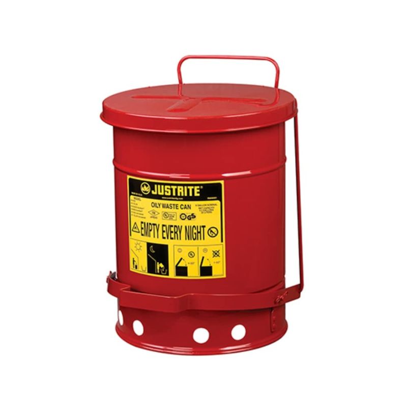 Photo 1 of Justrite Just Rite 6 Gallon Oily Waste Can, Red, 15.9/