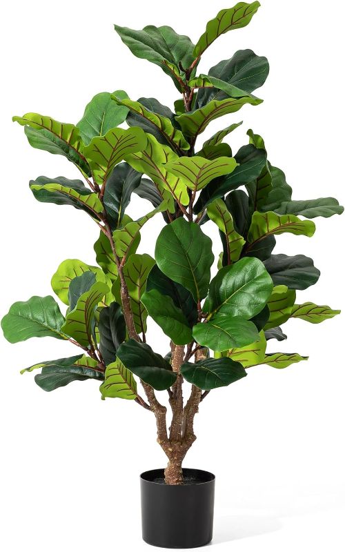 Photo 1 of Glitzhome Artificial Tree 3.5ft Tall Fake Potted Fiddle Leaf Fig Tree with Planter for Modern Home Office Living Room Floor Decor Indoor Outdoor