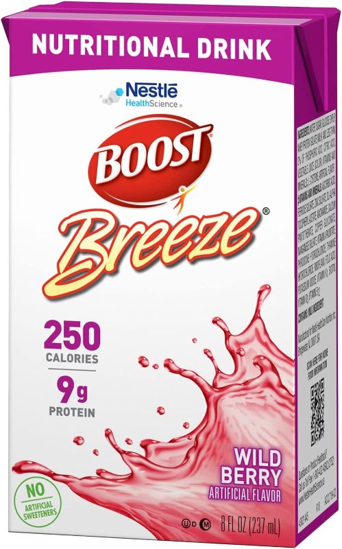 Photo 1 of BOOST Breeze Clear Nutritional Drink, 9g Protein, 250 Nutrient-Rich Calories, Wild Berry, 8 fl oz (Pack of 24)