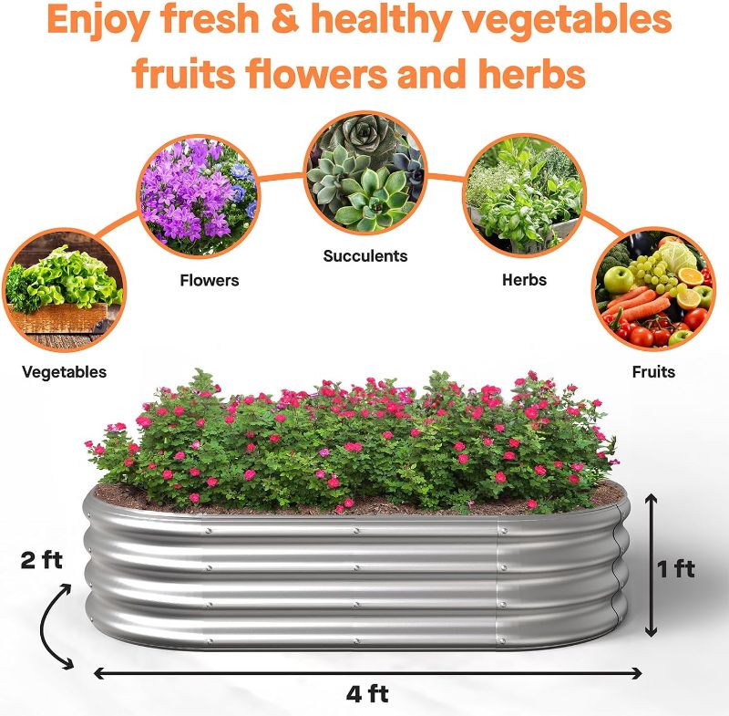 Photo 2 of Twinkle Star Galvanized Raised Garden Bed Outdoor 4x2x1 ft Planter Boxes for Outdoor Plants Vegetables Gardening.Large Metal Raised Garden Bed Kit (Silver) Free Assembly 1Pack