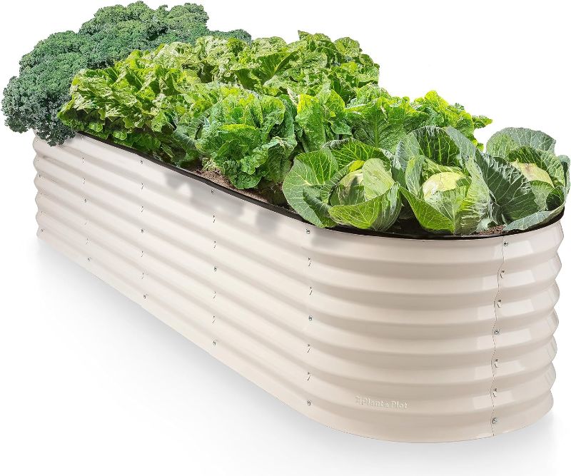 Photo 1 of 9-in-1 Galvanized Steel Raised Garden Bed // 8×2×1.5 ft Modular Planter for Gardening, Vegetables, Flowers // 18" Tall Metal Raised Garden Beds Outdoor (White) // Tool-Free Assembly Planter Box