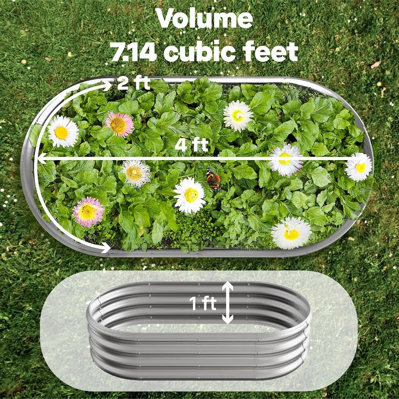 Photo 3 of Twinkle Star Galvanized Raised Garden Bed Outdoor 4x2x1 ft Planter Boxes for Outdoor Plants Vegetables Gardening.Large Metal Raised Garden Bed Kit (Silver) Free Assembly 1Pack