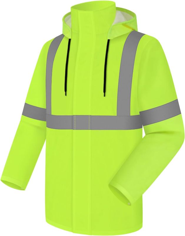 Photo 1 of Size M -  Rain Jacket Rain Suits for Men, High Visibility Waterproof Rain Coat with Hood, Class 3 Lightweight High Vis Rain Gear for Outdoor...
