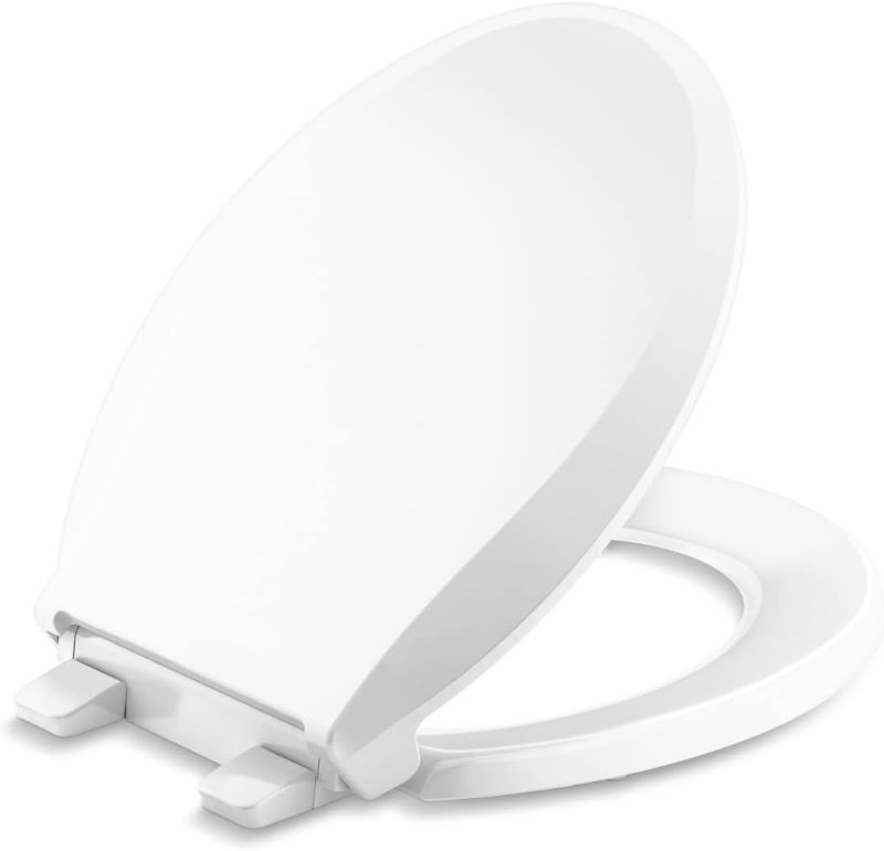 Photo 1 of KOHLER 4639-RL-0 Cachet ReadyLatch Round-Front Toilet Seat, Quiet-Close Lid and Seat, Countoured Seat, Grip-Tight Bumpers and Installation Hardware, White