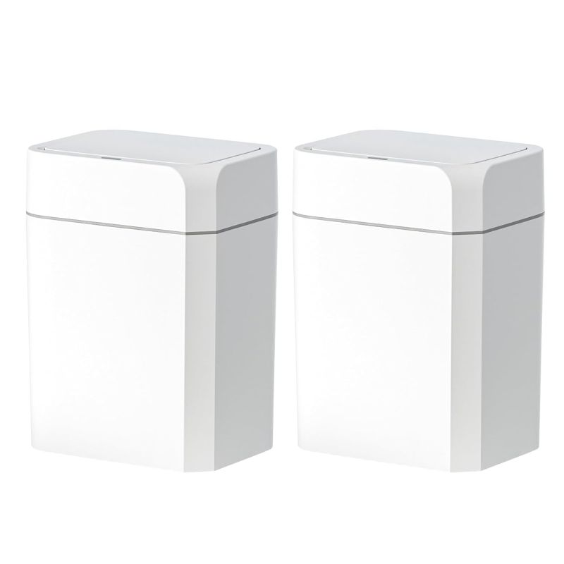Photo 1 of ELPHECO Motion Sensor Trash Can with Lid 3.5+4.5 Gallon Automatic Small Slim Garbage Can Waterproof Smart Trash Bin for Bathroom, Kitchen, Office, Bedroom, Living Room, Toilet (White,2 Pack)