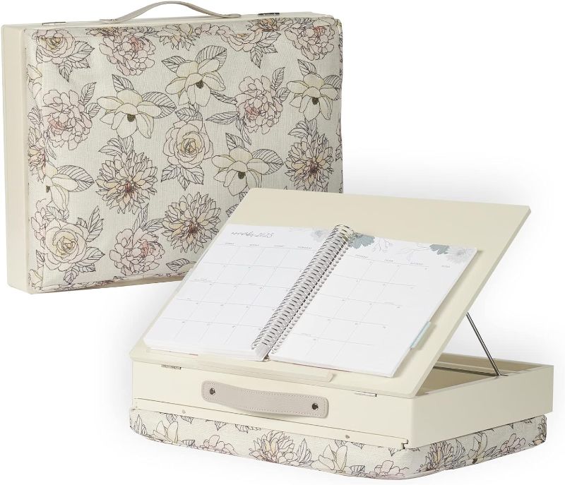 Photo 1 of Lap Desk - Flora. 3 Adjustable Angles, Magnetized Storage Lid, Soft Pillow Bottom, Solid Wood Top. Small and Large Interior Compartments Fit Accessories and Planners by Erin Condren.