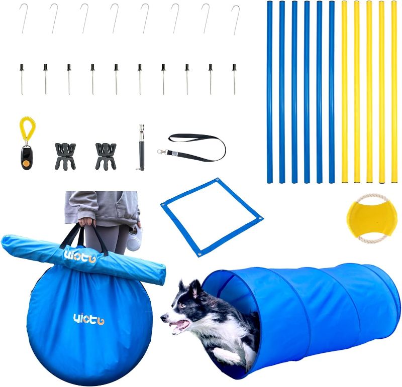 Photo 1 of Dog Agility Training Starter Kit Backyard Obstacle Course with Interactive Play, Agility Jumps, Weave Poles, Tunnels, Hurdle & Carrying Case