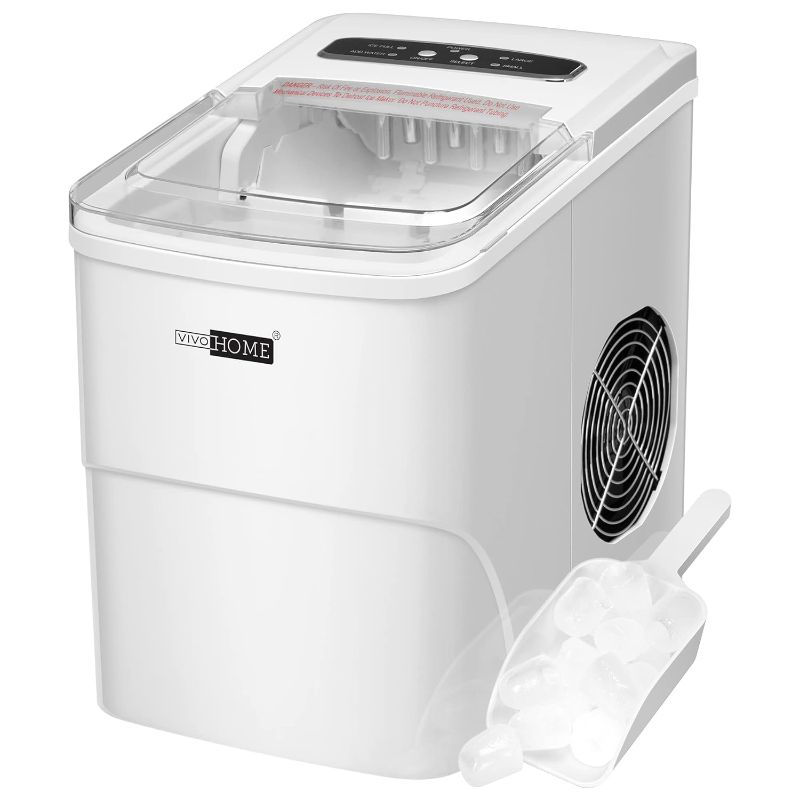 Photo 1 of VIVOHOME Electric Portable Compact Countertop Automatic Ice Cube Maker Machine with Self Cleaning Function Visible Window and Hand Scoop White 26.5lbs/Day