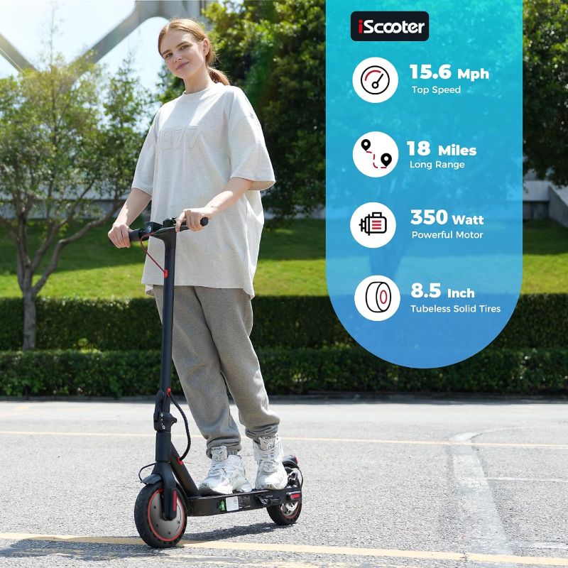 Photo 1 of iScooter Electric Scooter, 25/22/18 Miles Range, 25/18.6/15.6 MPH Top Speed, 800W/500W/350W Foldable Commuting Electric Scooter with Double Braking Systems and APP for Adults and Teens