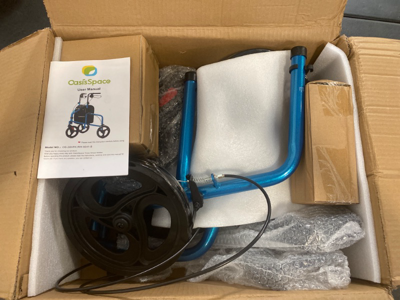 Photo 1 of OasisSpace 3 Wheel Walker for Seniors - 10” Big Wheels Three Wheeled Walker Foldable, Lightweight Rollator Walker with Large Storage Bag